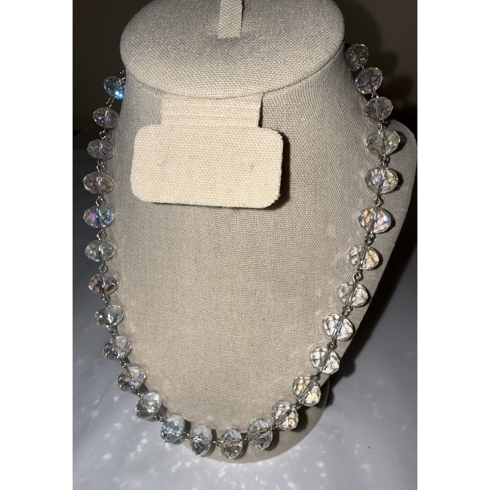 Vintage Aurora Borealis Glass Crystal Beaded Necklace Faceted AB 18-21 inches